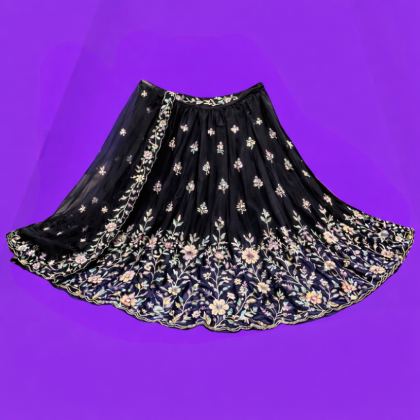 Elegant black lehenga with floral accents