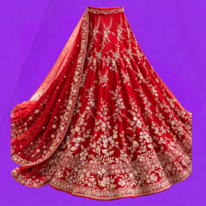 Elegant red lehenga with gold embroidery
