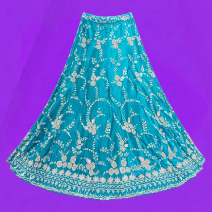 Turquoise lehenga with intricate embroidery